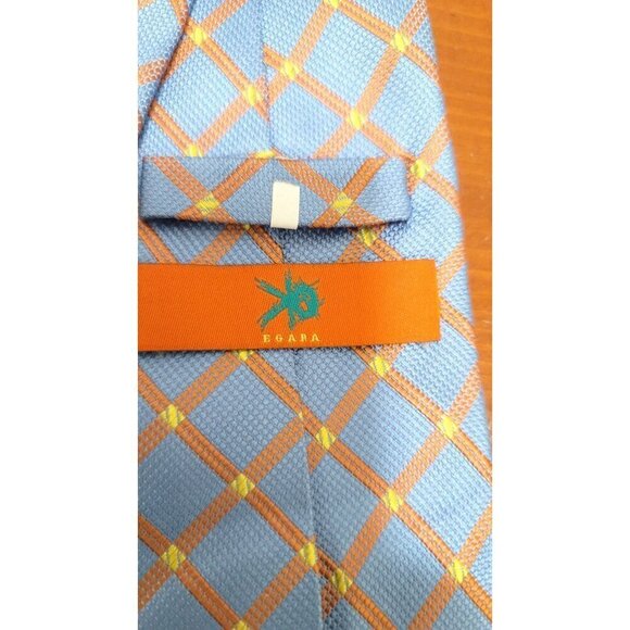 Egara Light Blue & Orange Geometric Pattern Mens Tie - Picture 5 of 7